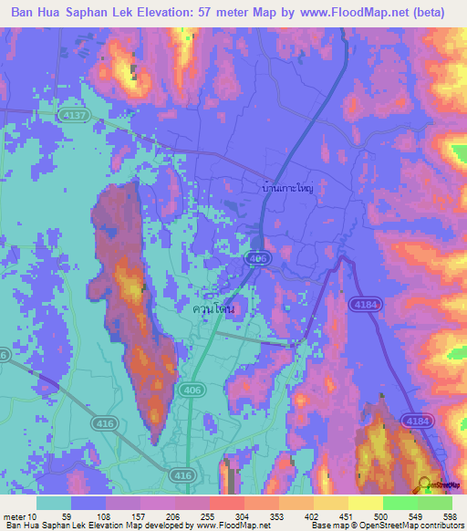 Ban Hua Saphan Lek,Thailand Elevation Map