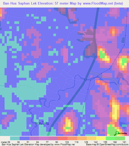 Ban Hua Saphan Lek,Thailand Elevation Map