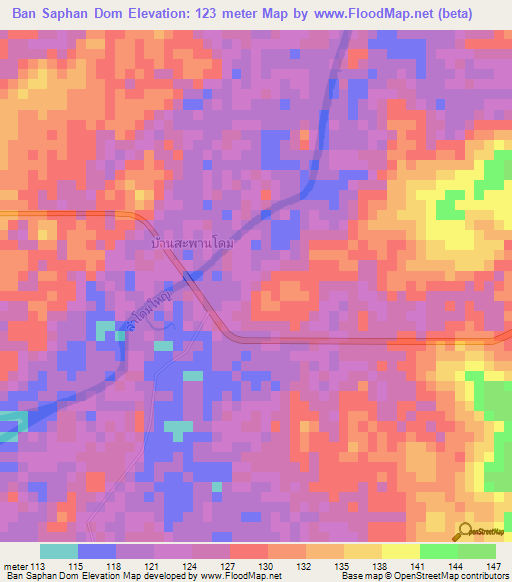 Ban Saphan Dom,Thailand Elevation Map