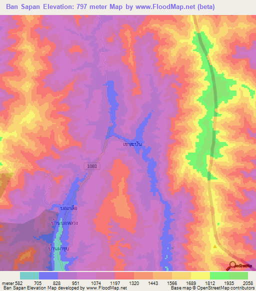 Ban Sapan,Thailand Elevation Map