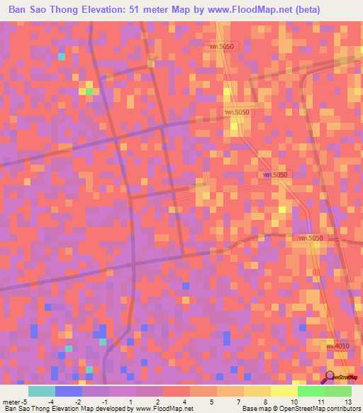 Ban Sao Thong,Thailand Elevation Map