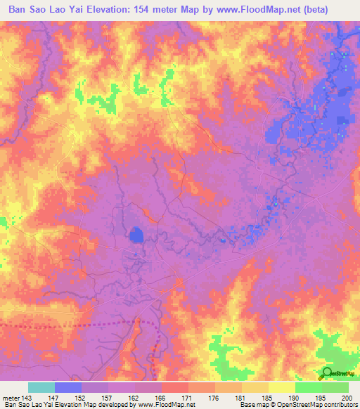 Ban Sao Lao Yai,Thailand Elevation Map