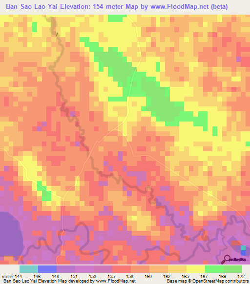 Ban Sao Lao Yai,Thailand Elevation Map