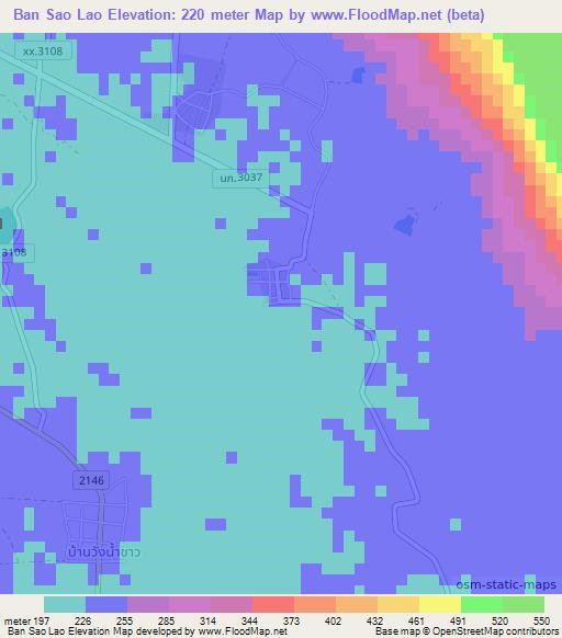 Ban Sao Lao,Thailand Elevation Map
