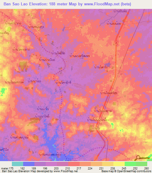 Ban Sao Lao,Thailand Elevation Map