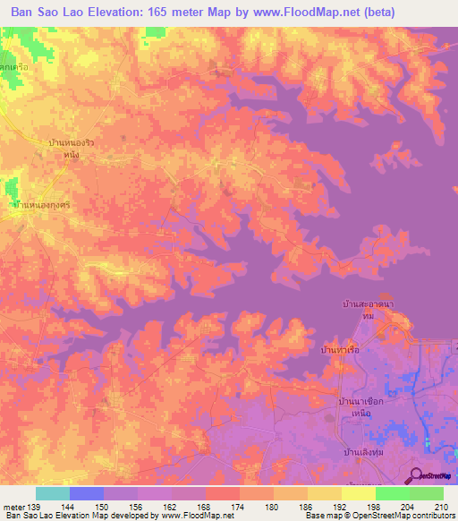 Ban Sao Lao,Thailand Elevation Map