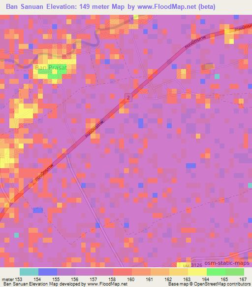 Ban Sanuan,Thailand Elevation Map