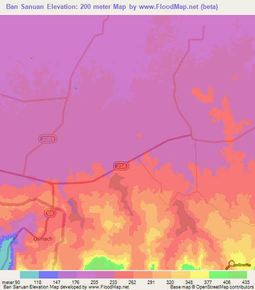 Ban Sanuan,Thailand Elevation Map