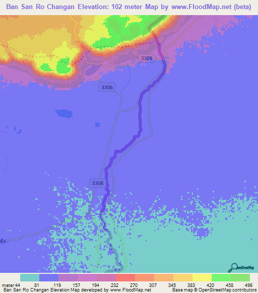 Ban San Ro Changan,Thailand Elevation Map