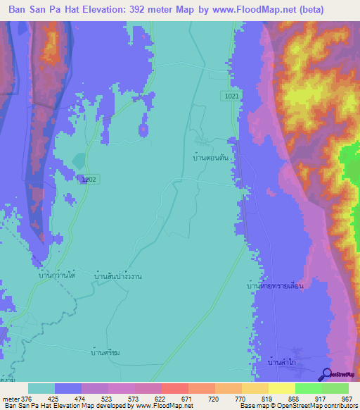 Ban San Pa Hat,Thailand Elevation Map