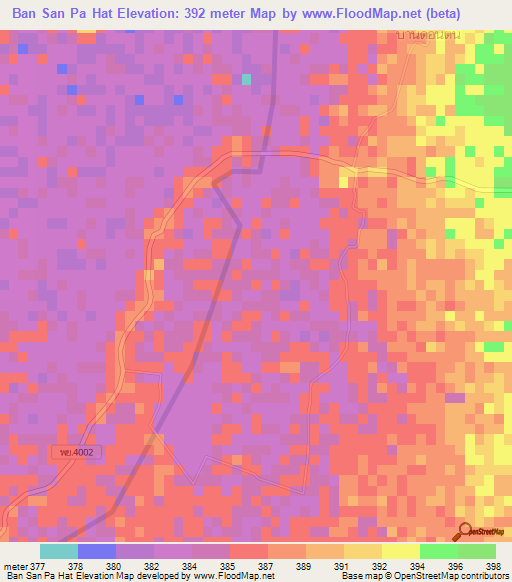 Ban San Pa Hat,Thailand Elevation Map