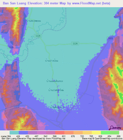 Ban San Luang,Thailand Elevation Map
