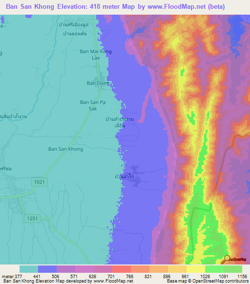 Ban San Khong,Thailand Elevation Map