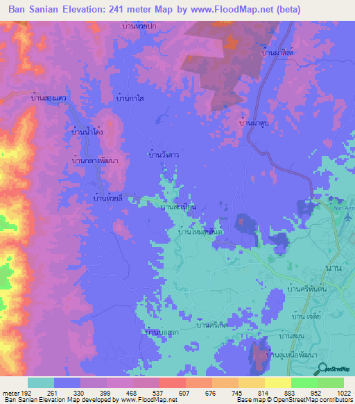 Ban Sanian,Thailand Elevation Map