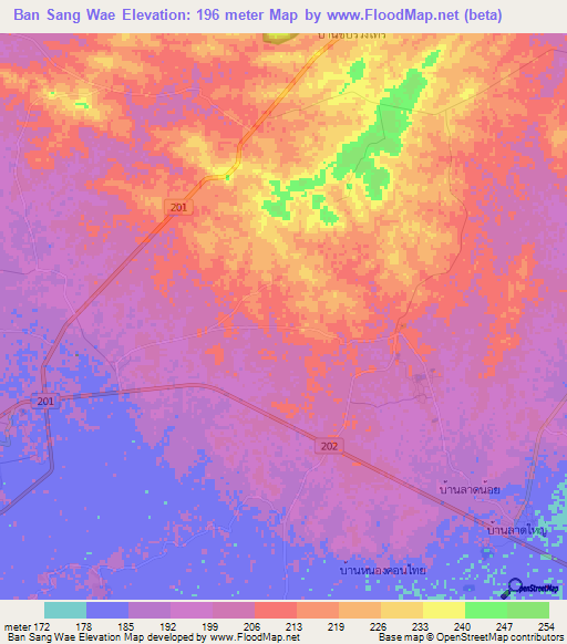 Ban Sang Wae,Thailand Elevation Map