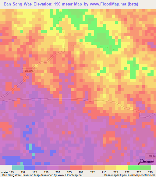 Ban Sang Wae,Thailand Elevation Map