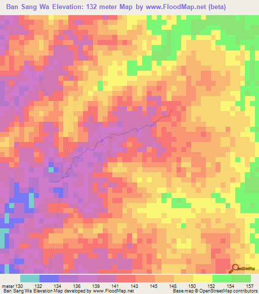 Ban Sang Wa,Thailand Elevation Map