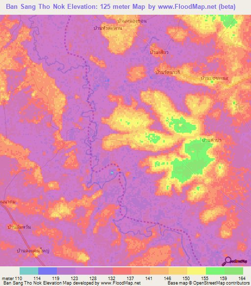 Ban Sang Tho Nok,Thailand Elevation Map