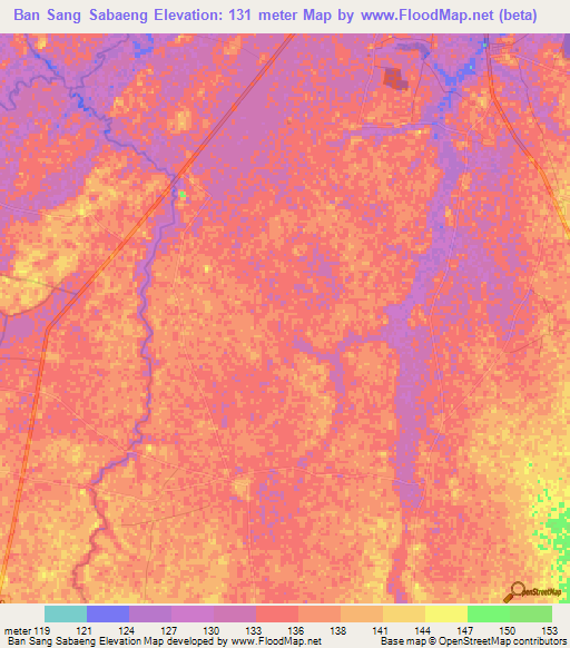 Ban Sang Sabaeng,Thailand Elevation Map