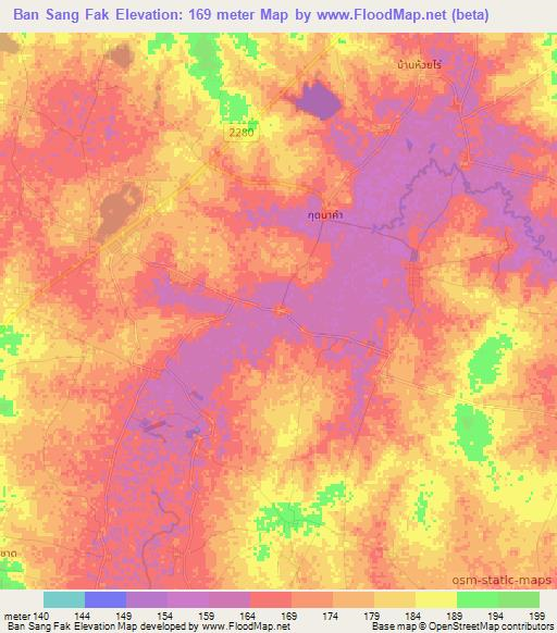 Ban Sang Fak,Thailand Elevation Map