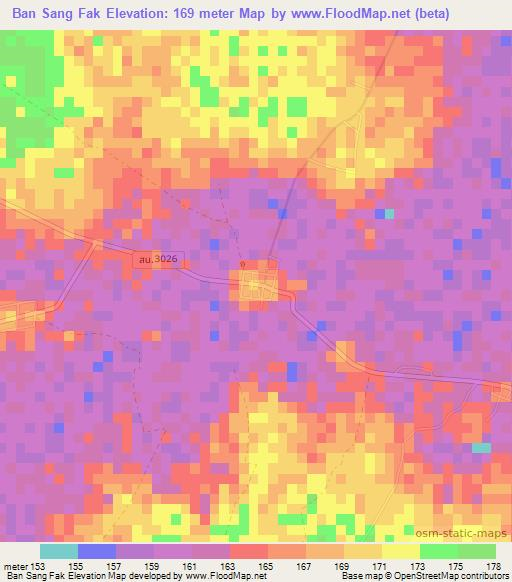 Ban Sang Fak,Thailand Elevation Map
