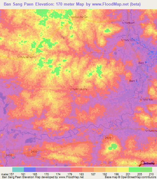 Ban Sang Paen,Thailand Elevation Map