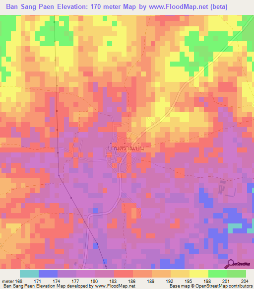 Ban Sang Paen,Thailand Elevation Map