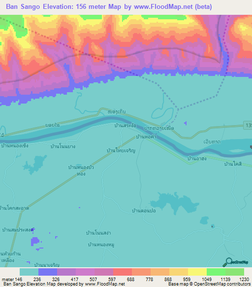 Ban Sango,Thailand Elevation Map