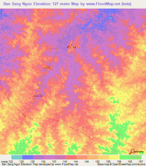 Ban Sang Ngon,Thailand Elevation Map