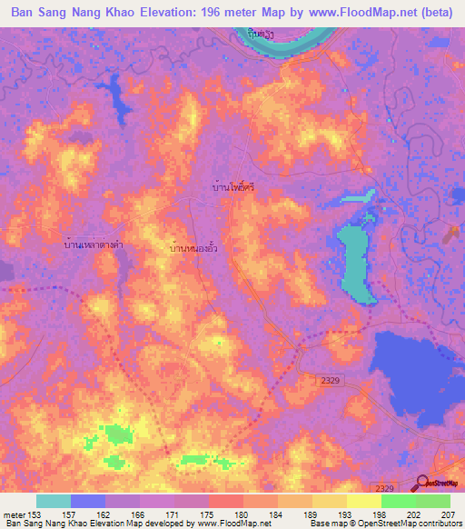 Ban Sang Nang Khao,Thailand Elevation Map
