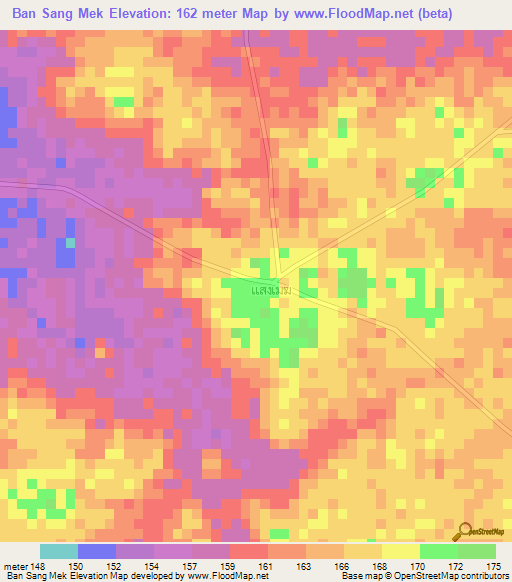 Ban Sang Mek,Thailand Elevation Map