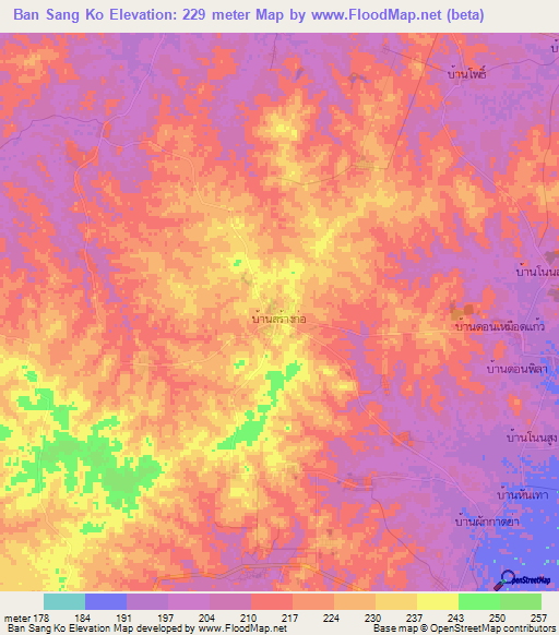 Ban Sang Ko,Thailand Elevation Map