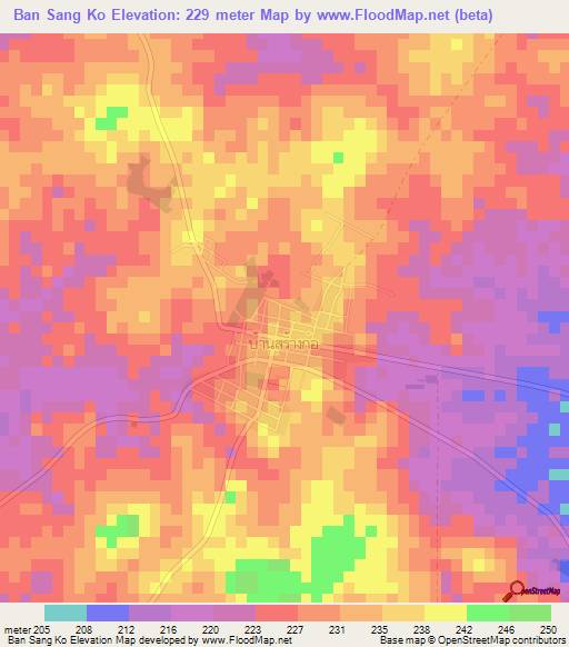 Ban Sang Ko,Thailand Elevation Map
