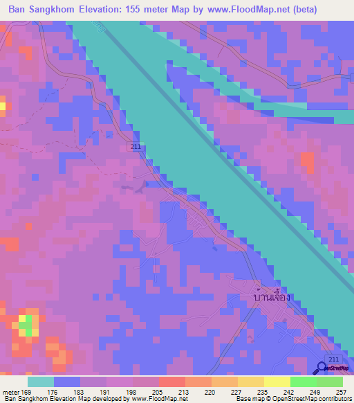 Ban Sangkhom,Thailand Elevation Map
