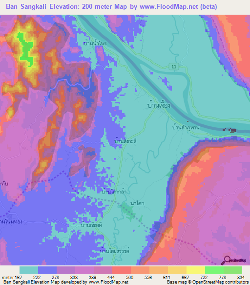 Ban Sangkali,Thailand Elevation Map