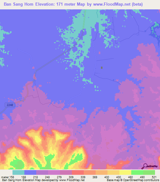Ban Sang Hom,Thailand Elevation Map