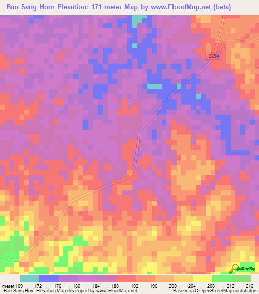 Ban Sang Hom,Thailand Elevation Map