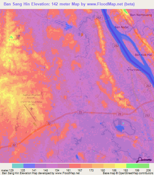 Ban Sang Hin,Thailand Elevation Map