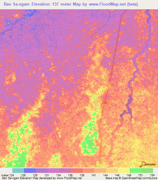 Ban Sa-ngam,Thailand Elevation Map