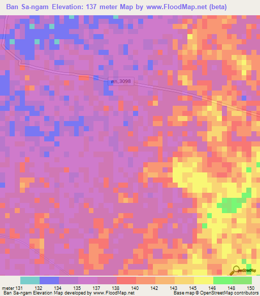 Ban Sa-ngam,Thailand Elevation Map