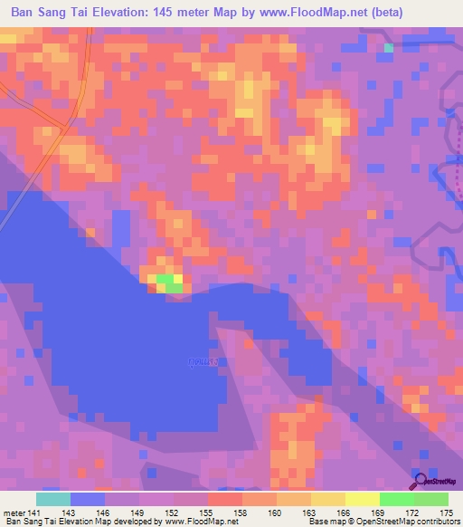 Ban Sang Tai,Thailand Elevation Map