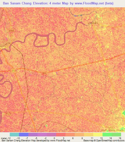 Ban Sanam Chang,Thailand Elevation Map