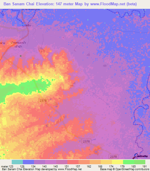 Ban Sanam Chai,Thailand Elevation Map