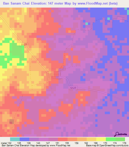 Ban Sanam Chai,Thailand Elevation Map