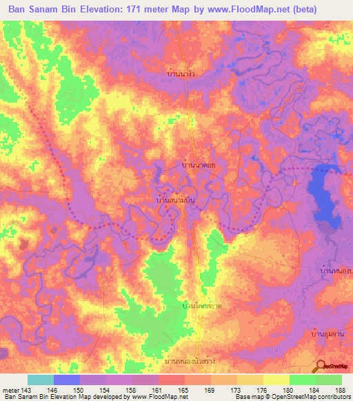 Ban Sanam Bin,Thailand Elevation Map