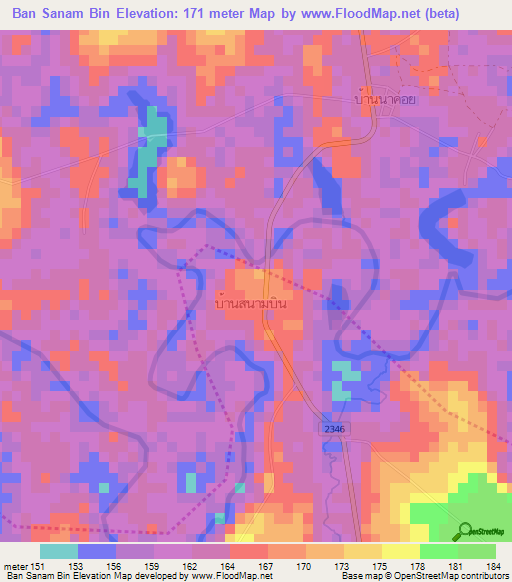Ban Sanam Bin,Thailand Elevation Map