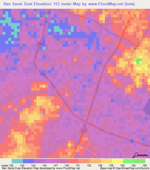 Ban Sanai Duat,Thailand Elevation Map