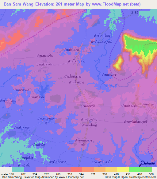Ban Sam Wang,Thailand Elevation Map