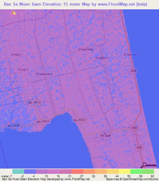 Ban Sa Muen Saen,Thailand Elevation Map
