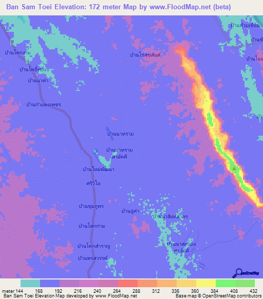 Ban Sam Toei,Thailand Elevation Map